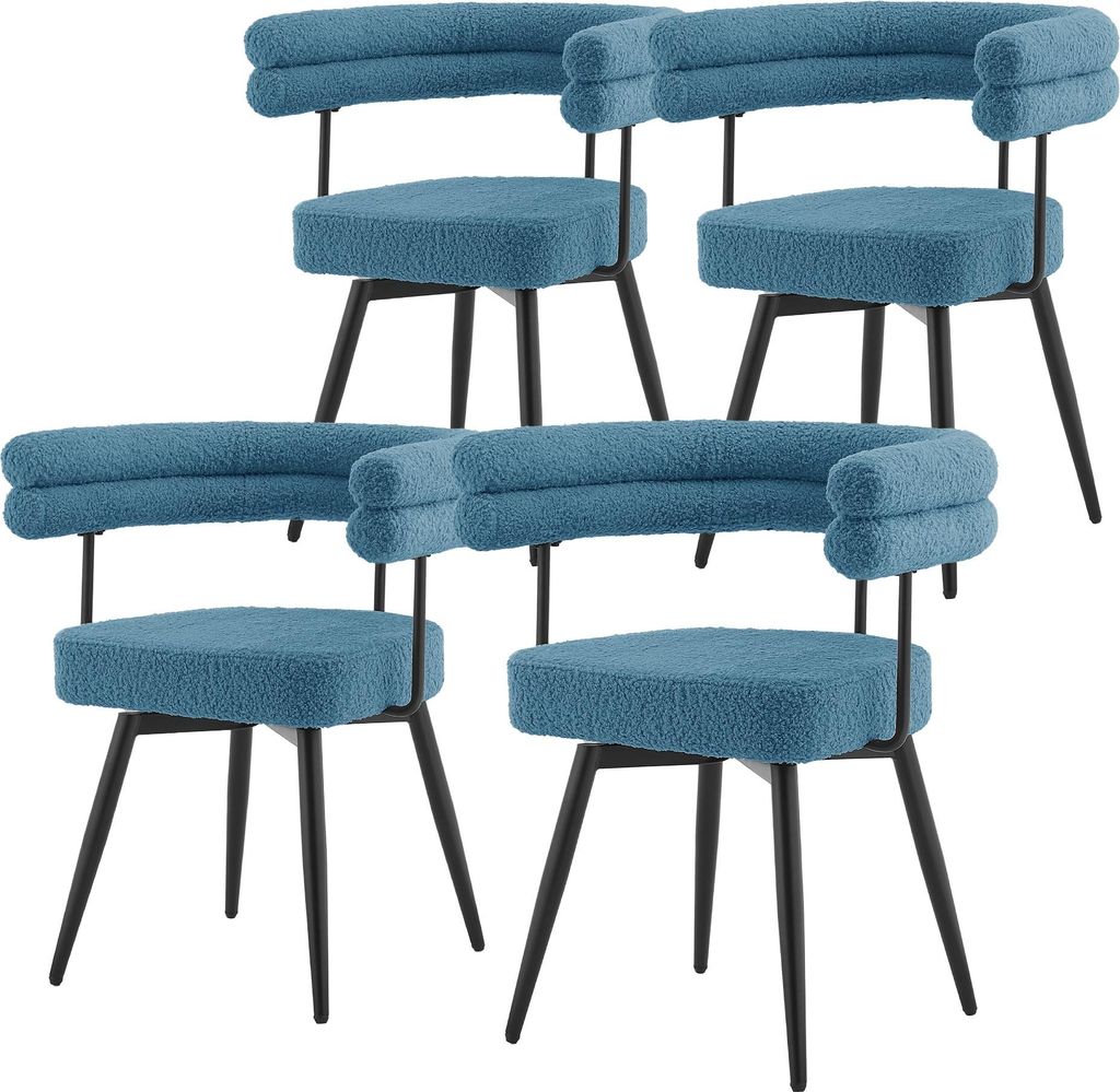 ML-Design Esszimmerstühle drehbar 4er Set in Blau Teddy-Stoff ergonomisch Wohnzimmerstuhl mit Arm- und Rückenlehnen 360° Drehstuhl mit Metallbeinen