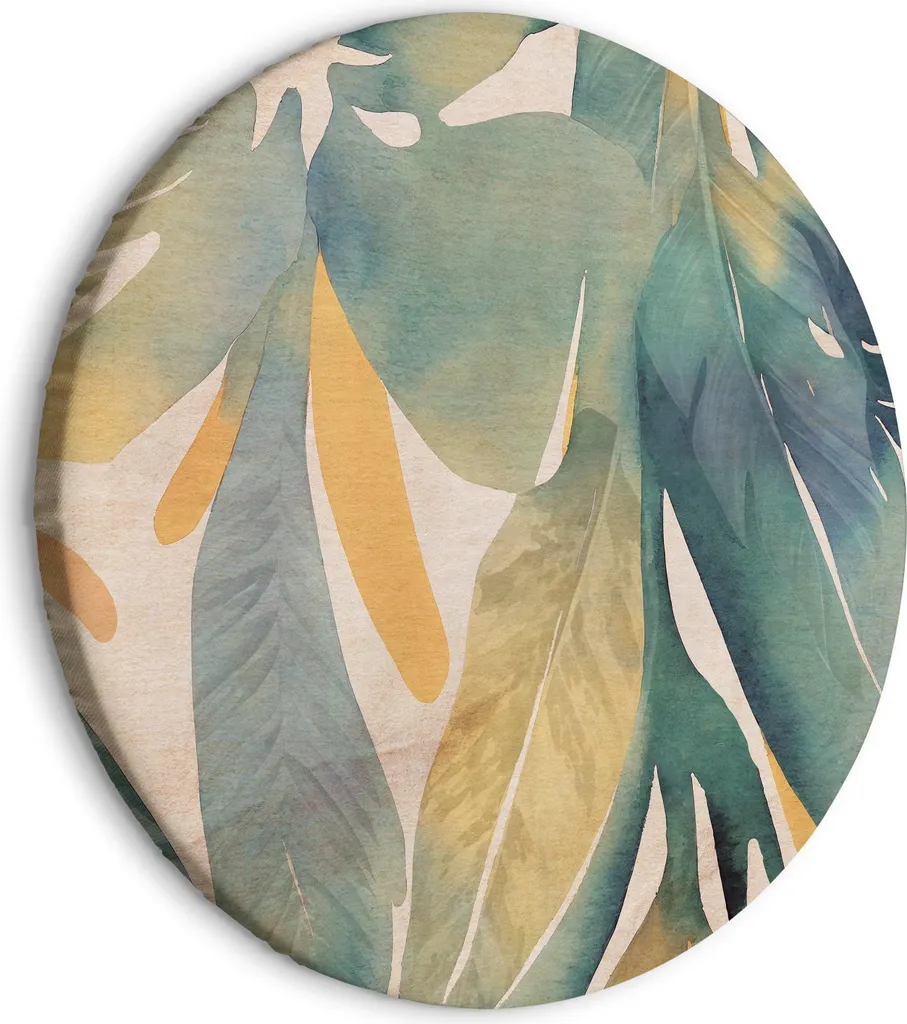 Offerta Quadro Rotondo 40x40 Acquerello Tropicale - Tela Moderna Piante - 1