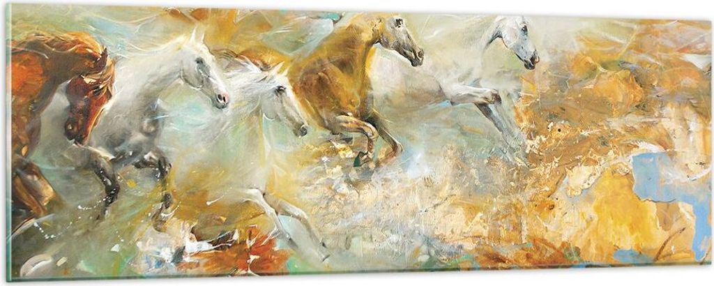 Bilder auf glas - Einteilig - Pferde Galopp Modern - 90x30cm - Glasbilder - Wandbilder - Bilder - zum Aufhängen bereit - Wanddekoration aus Glas -...