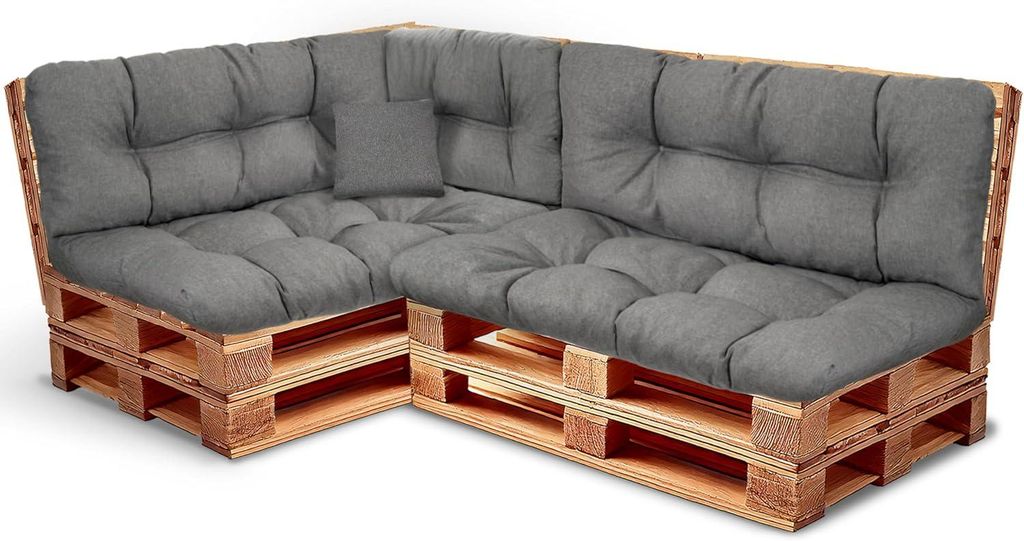 Best Wool palettenkissen set, wetterfest – hellgrau (3×120x40, 3×120x80, 60x40, 40x40 cm)
