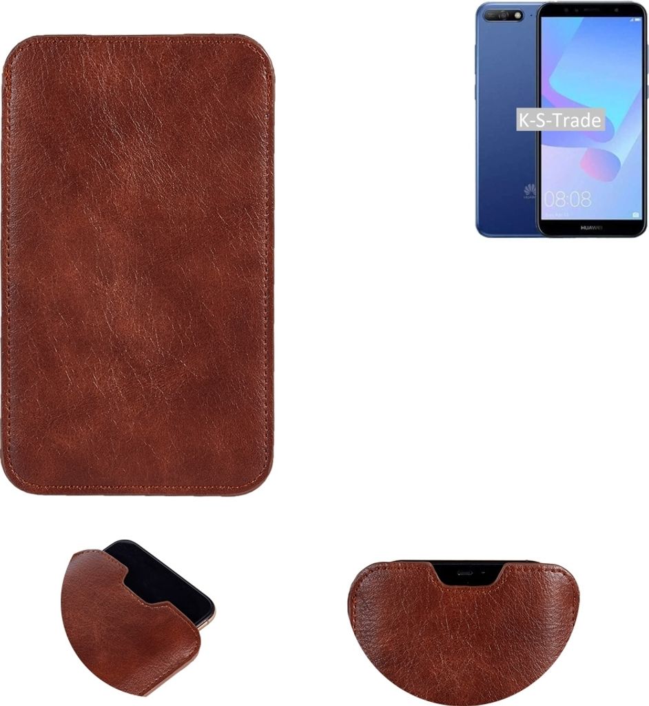 K-S-Trade Schutzhülle Handyhülle kompatibel mit Huawei Y6 (2018) Dual-SIM Handytasche Kunstleder Sleeve in braun