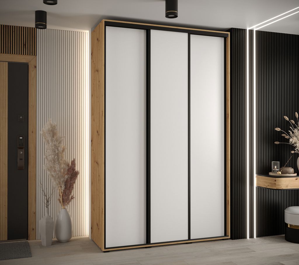 Kleiderschrank ASIRI 1 - 150/60 cm, Eiche handwerklich / weiß / schwarz