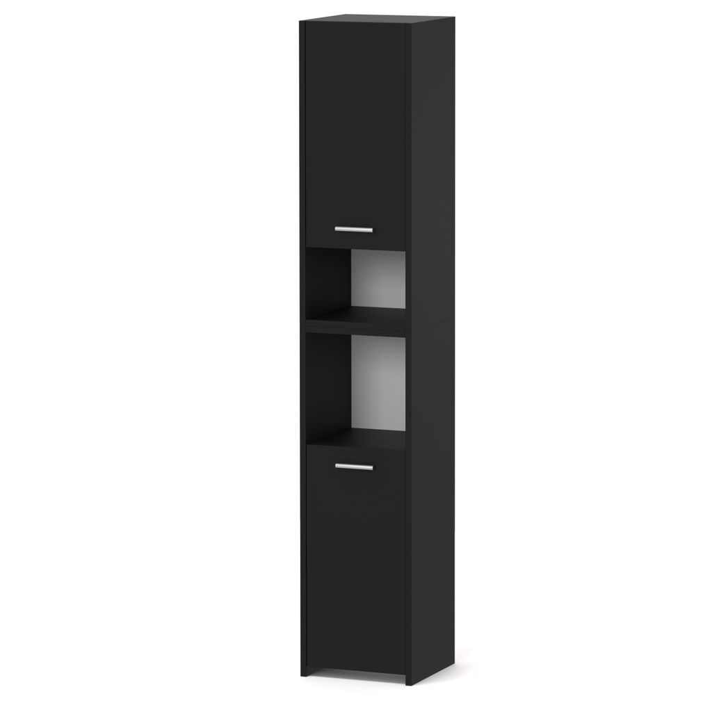 STIV Möbel | Hochschrank Bad Schwarz Matt 165 cm | 30x30 cm Produktbild 