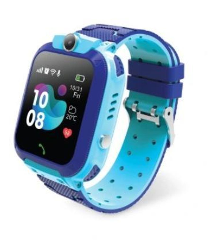 A blue and light blue smartwatch for children is shown against a white background.