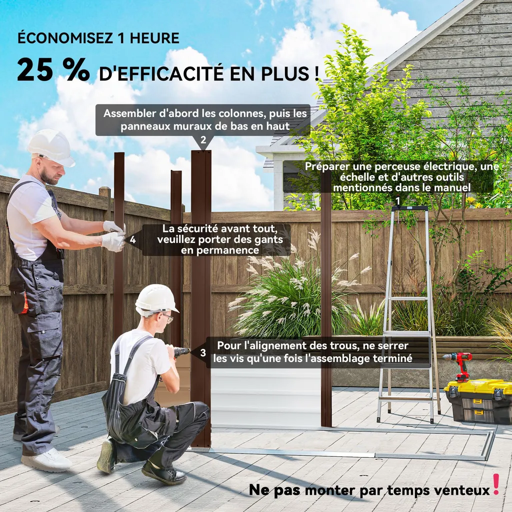 Abri à outils extérieur avec toit 2 pans et structure en acier galvanisé - 3