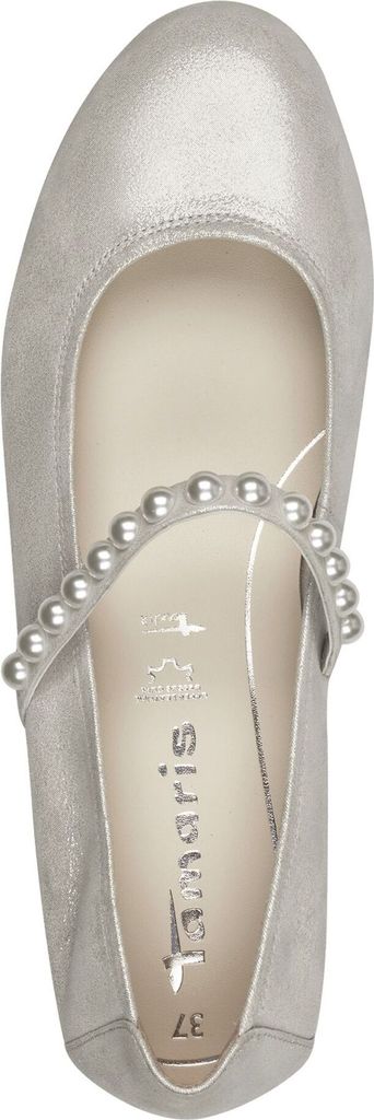 Tamaris Damen Ballerina Leder Riemchenballerina mit Perlenbesatz 1-22140-44, Größe:37 EU, Farbe:Silber