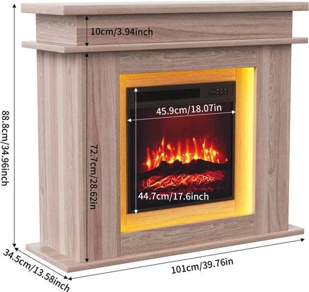 Cheminée électrique à flammes simulées et chauffage LED - Modèle Louvre