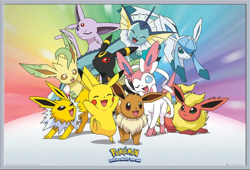 Poster Pokémon Évoli Encadré Style Argent - Décoration Murale Enfant