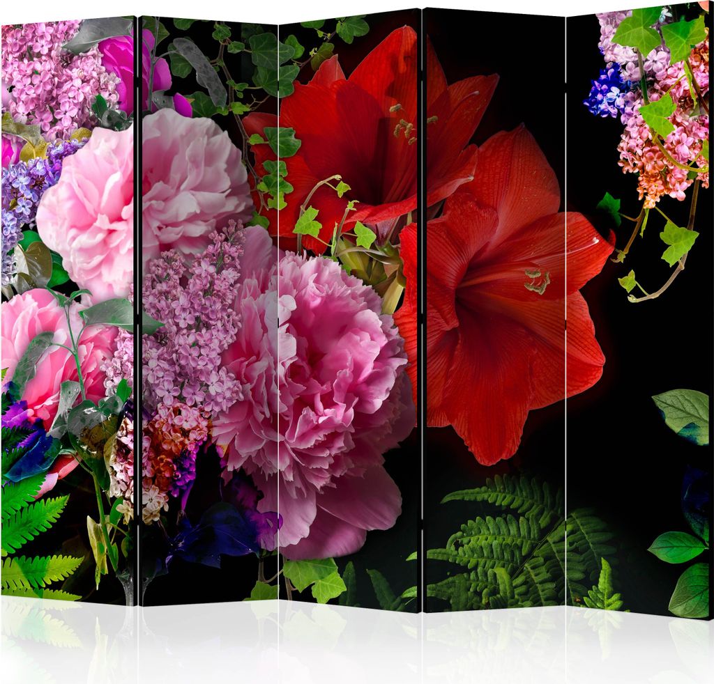 Neuheit! Dekorativer Paravent Raumteiler Trennwand Foto-Paravent Spanische Wand XXL BLUMEN GARTEN PÄONIEM LILIEN 225x172 cm b-A-0759-z-c
