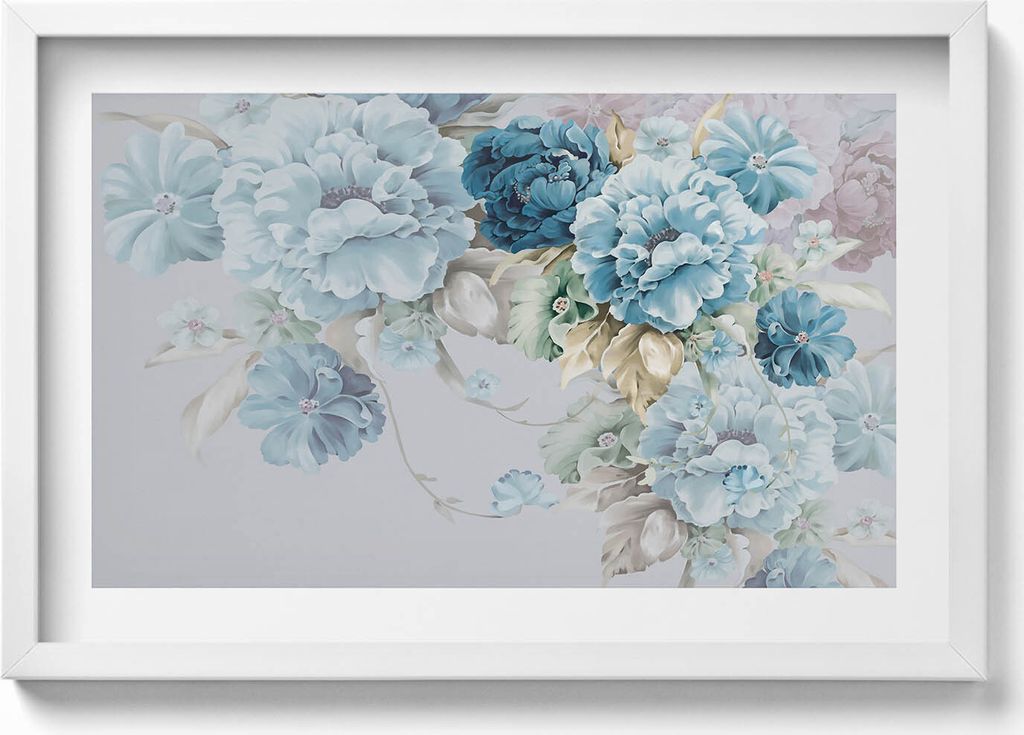 Gemälde mit zarten Pfingstrosenblüten– Wandbild mit Rahmen – Gerahmtes Bild – Wanddekoration – 60x40 cm – Schwarz Rahmen