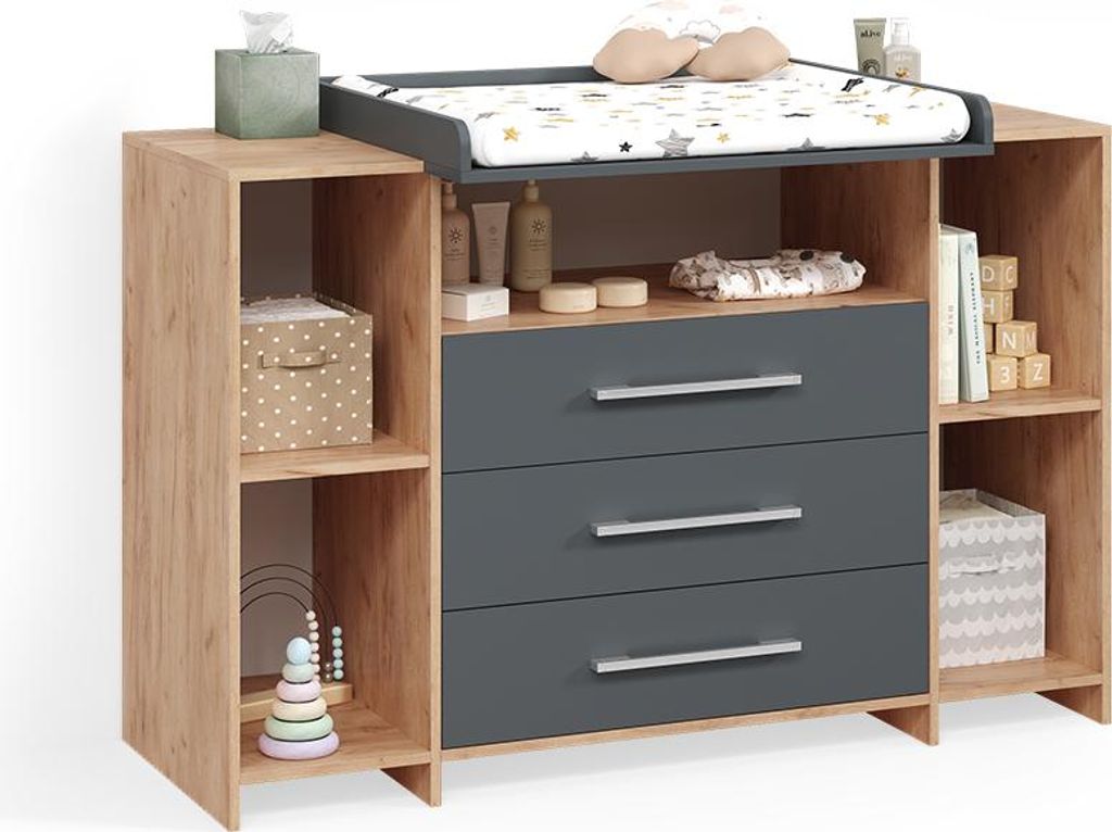 Wickelkommode Livinity Torino Anthrazit/Sonoma XL mit Schubladen, Model 58928
