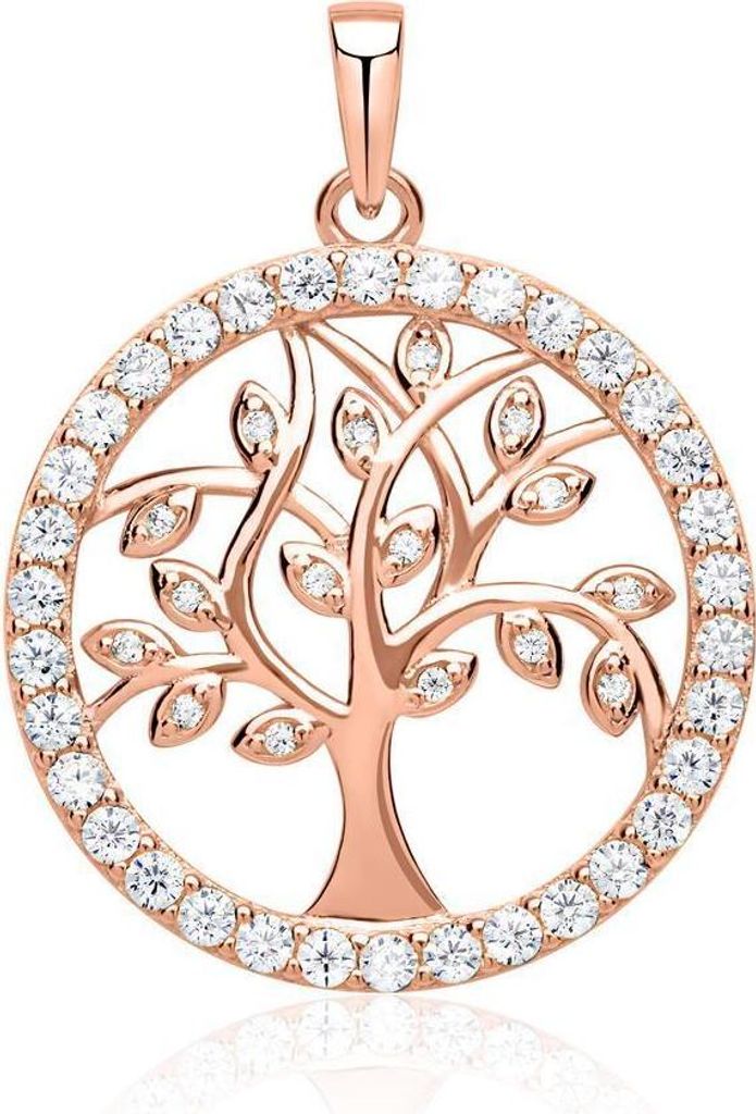 Damen Anhänger Lebensbaum aus 925er Silber mit Roségold-Finish und Zirkonia