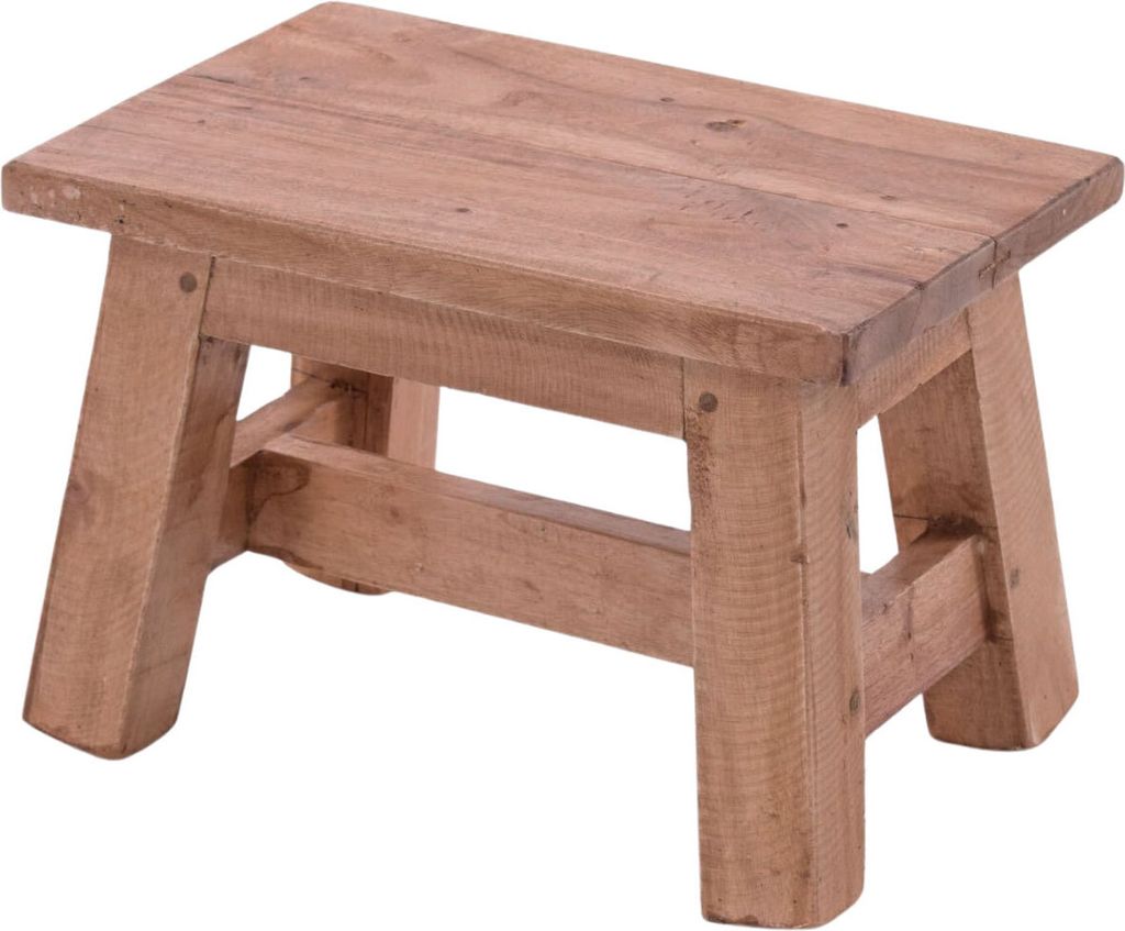 LS-LebenStil Vintage Teak Holz Fuß-Hocker Braun Natur 30cm Produktbild