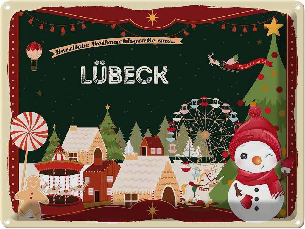 vianmo Blechschild 30x40 cm Weihnachtsgrüße aus Lübeck Weihnachten