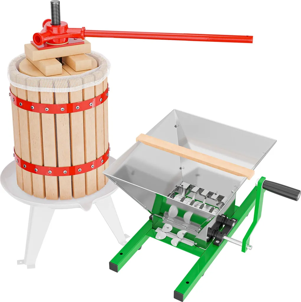 Presse à Fruits en Bois de Hêtre et Broyeur Inox avec Sac de Filtrage