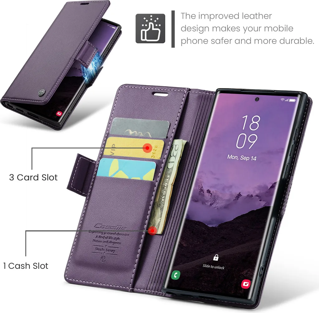 Custodia Samsung S25 Ultra Pelle Viola: RFID e Supporto Video - 4