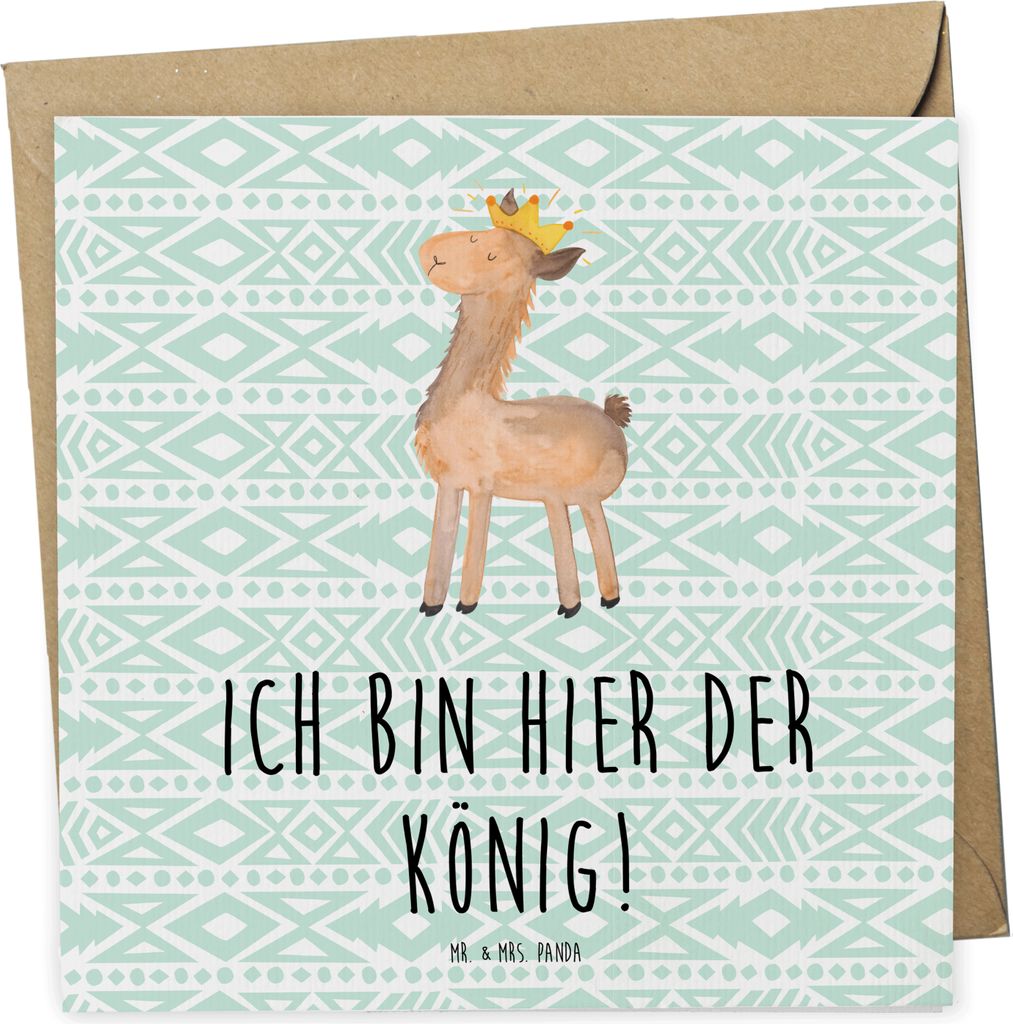Mr. & Mrs. Panda Grußkarte Lama König - Aztekenblau - Produktbild 