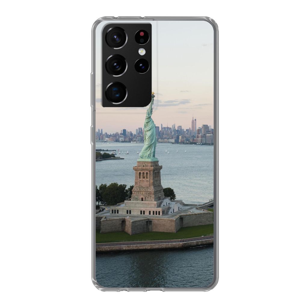 MuchoWow Handyhülle Schutzhülle Hülle für Samsung Galaxy S21 Ultra New York - Freiheitsstatue - Amerika Silikon Softcase Handy Hülle - Mobil...