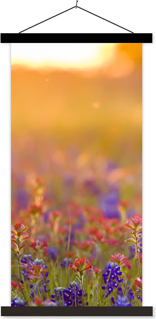 MuchoWow Textilposter Blumen - Gold - Sonne 40x80 cm mit schwarzem Rahmen - Wandemalerei