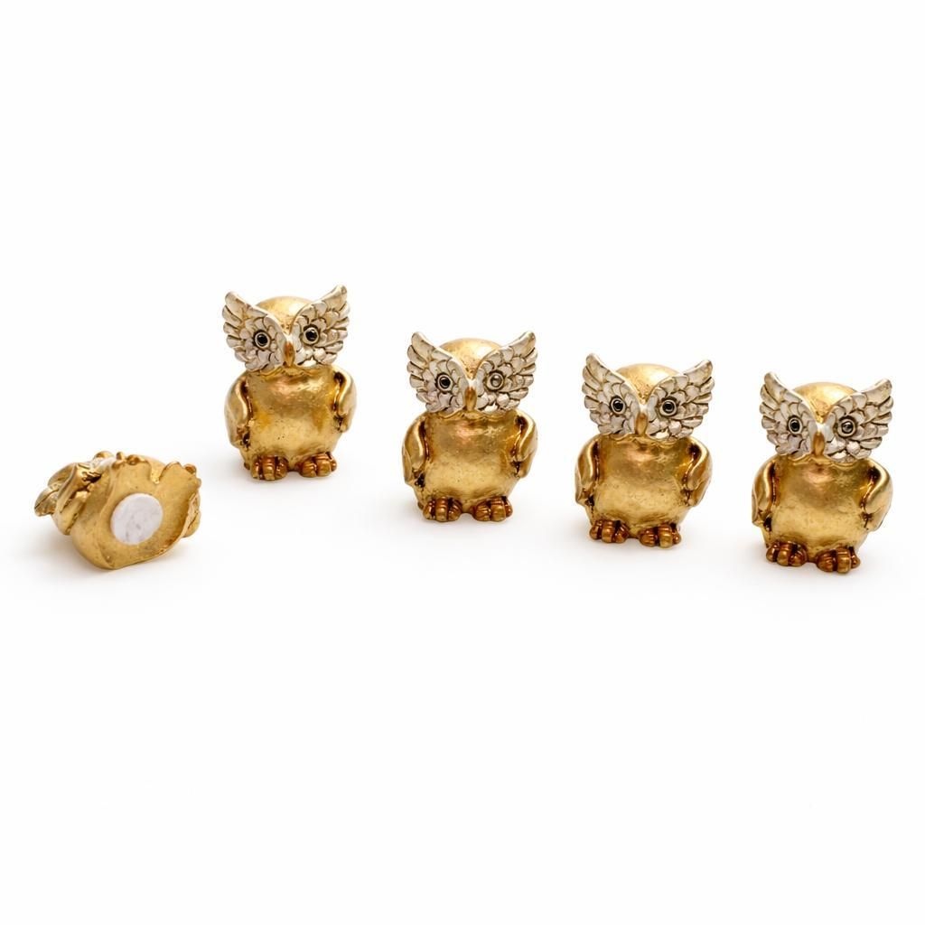 5 kleine Eulen 3cm Polyresin Weihnachten Advent Deko Figur Klebepunkt Streuteile, Farbe:gold
