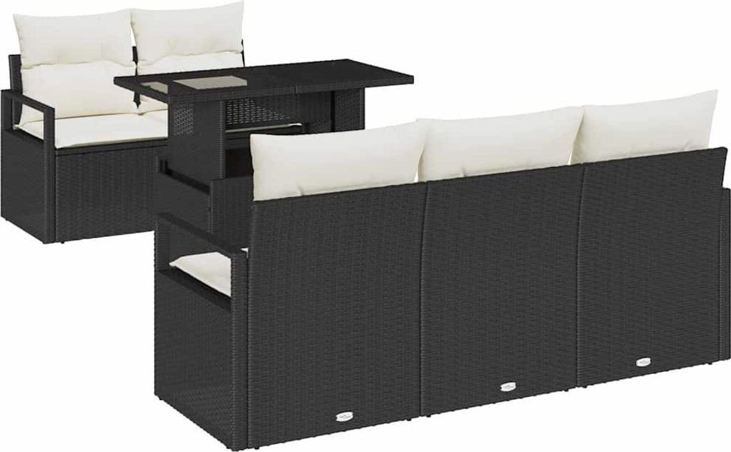 vidaXL Gartensofa-set mit Speicher 6 pcs Schwarz Poly-Rattan