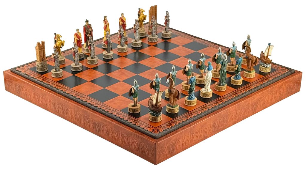 Italfama Battle of Troy Chess Set 8cm, 3-in-1 Leatherette Set 48cm