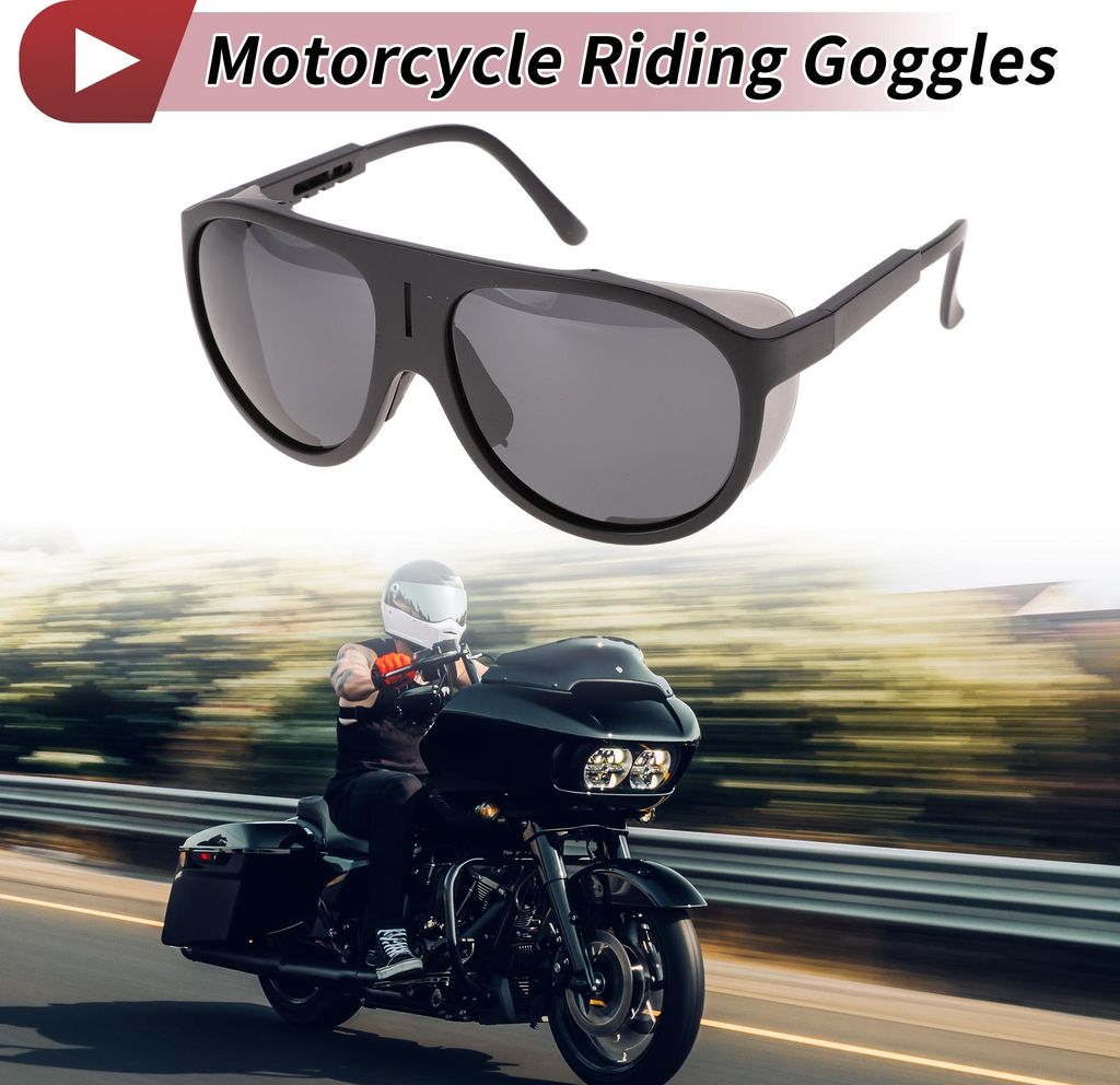 Motorradfahrbrille Tri-Acetel Cellulose PC UV400 Fahrradsonnenbrille Dunkelgraue Linse Schwarzer Rahmen