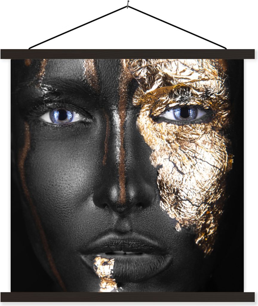 MuchoWow Textilposter Frau - Blattgold - Schwarz - Gold - Luxus 90x90 cm mit schwarzem Rahmen - Magnetisches