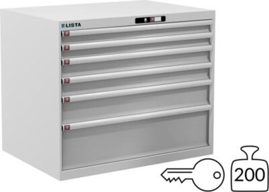 Lista Schubladenschrank - 78.802.110 - 850x1.023x725 mm (HxBxT) - 6 Schubladen - 200 kg - Key Lock - reinweiß (RAL 9010)
