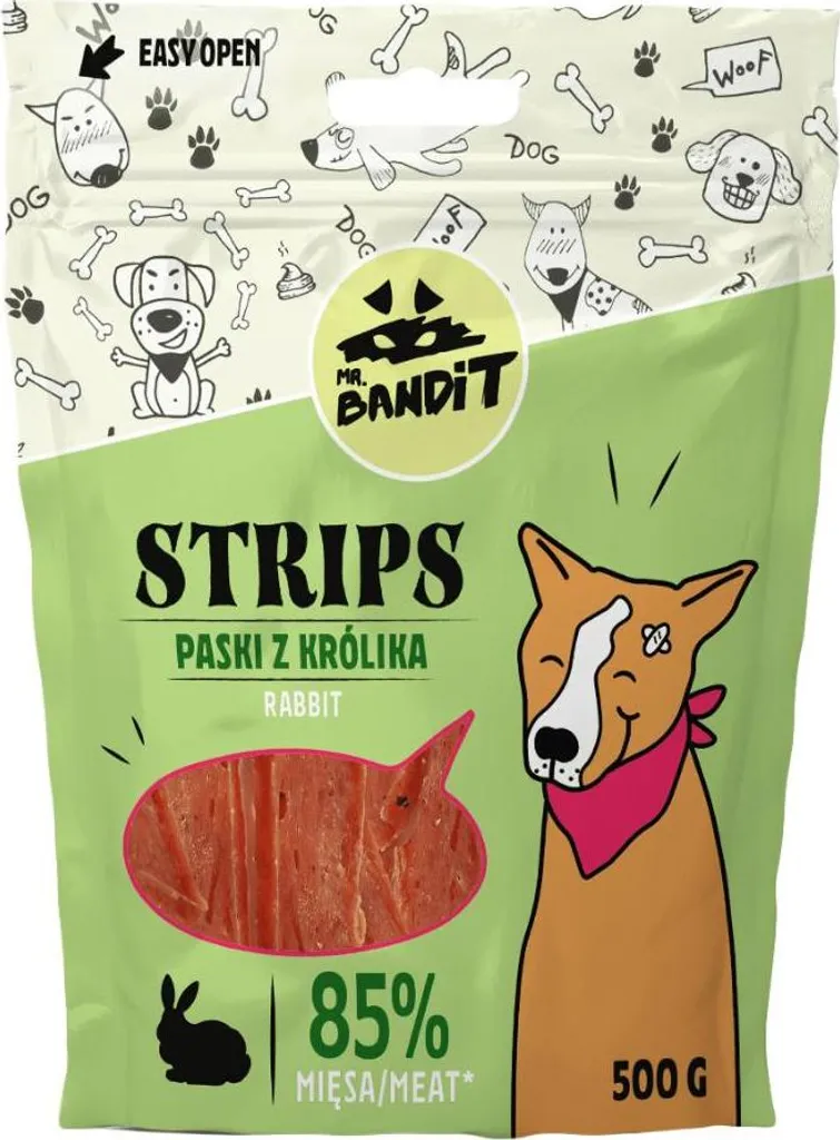 MR. BANDIT STRIPS Lamelles de Lapin pour Chien - Sachet XL de 500g