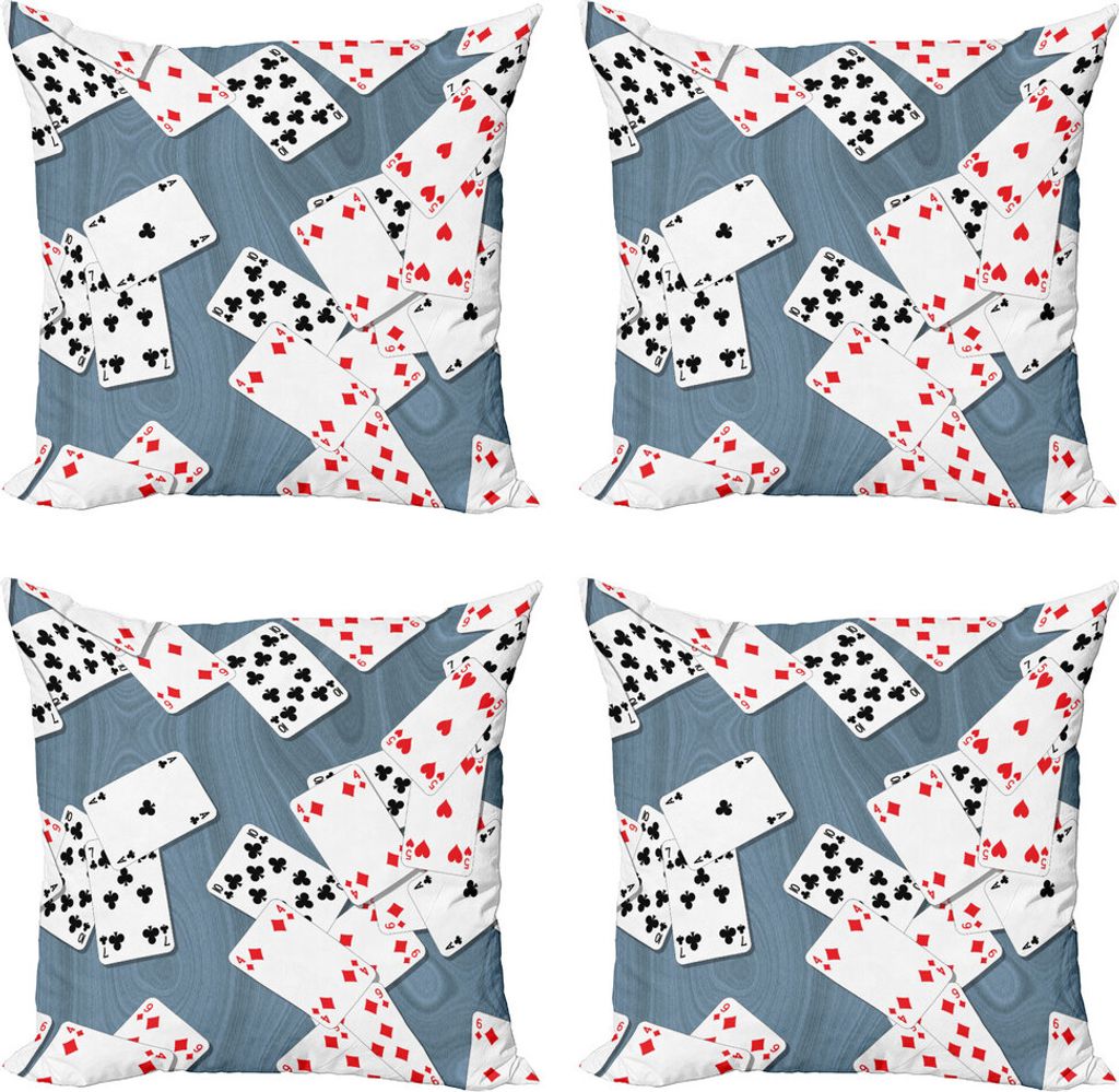 ABAKUHAUS Kasino Kissenbezug Set (4 Stück), Kartenspielen, Moderner Doppelseitiger Digitaldruck, 60 cm x 60 cm, Schiefer-Blau Rot Schwarz