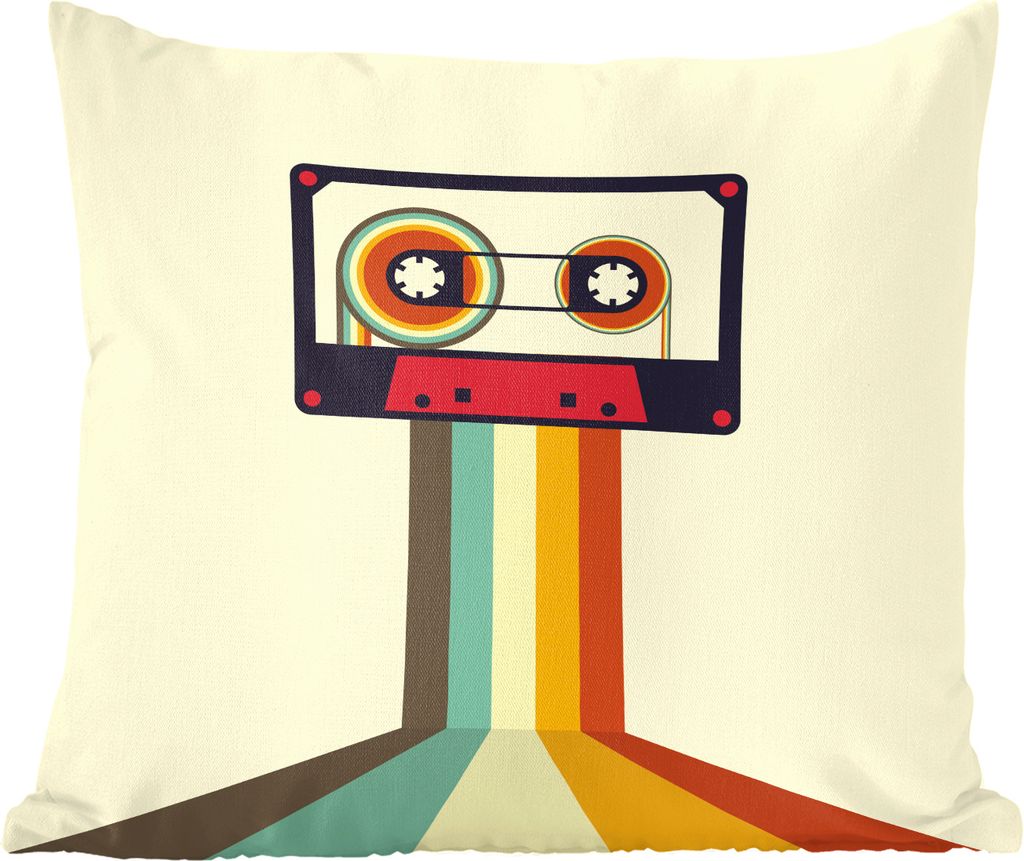 MuchoWow Zierkissen Sofakissen Wohnzimmer Dekokissen 60x60 cm Kassette - Vintage - Farbe - Illustration - Sitzfläche - Foto Polster