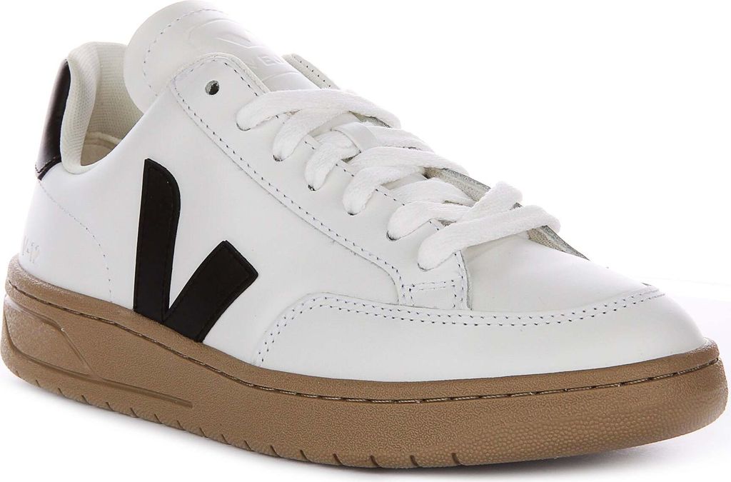 Veja V 12 Leather Classy Leather Logo Low Herren Sneaker in Weiß Schwarz – 11 UK - 45 EU - 11,5 US / Weiß schwarz