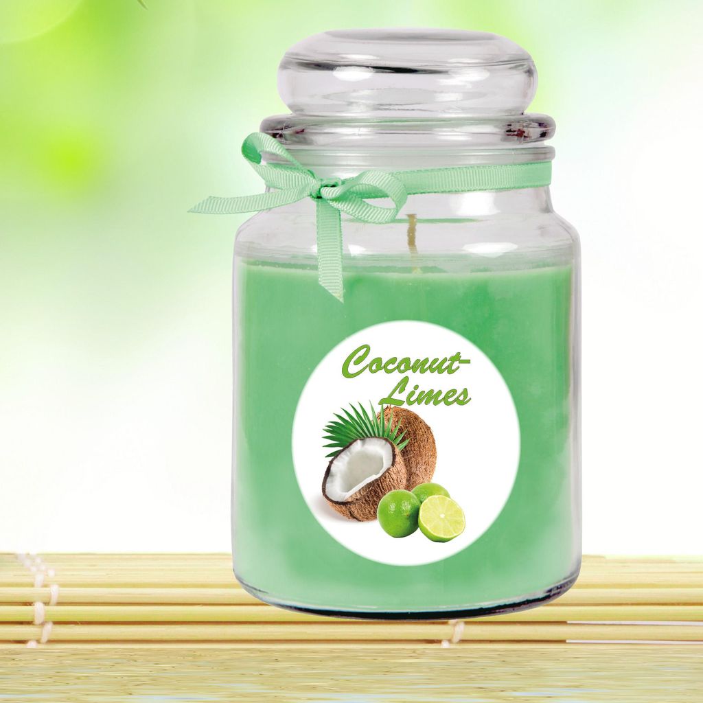 Duftkerze im Glas Coconut-Limes 16xØ10 cm – Bonbon Glas groß mit Deckel, ca. 110 Std. Brenndauer, Geschenk-Deko für Zuhause