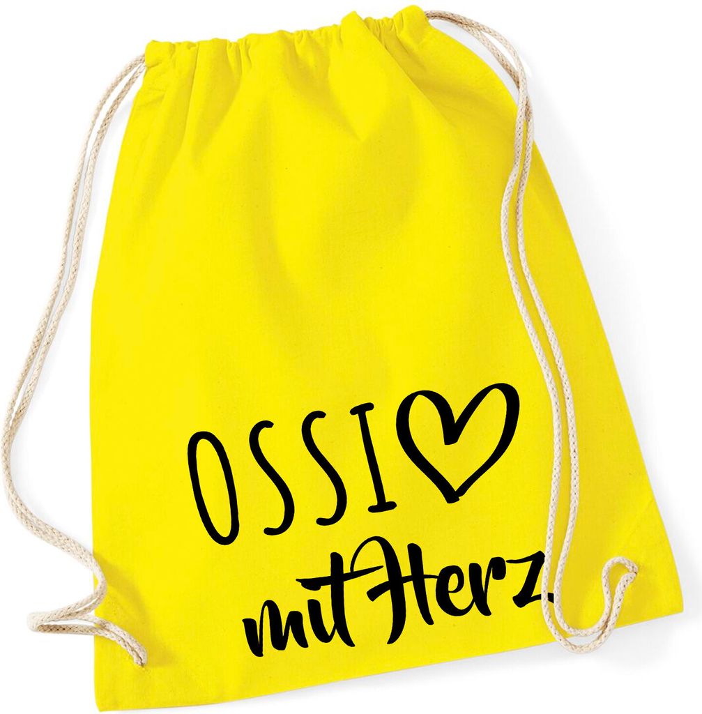 Huuraa Turnbeutel Ossi mit Herz 12 Liter Yellow Baumwolle Rucksack Geschenkidee