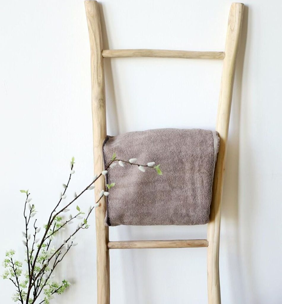 3x Holzleiter Teak Dekoration Handtuchhalter Garderobe Kleider Wand Haushalt