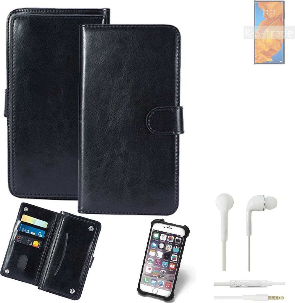 K-S-Trade 360° Hülle kompatibel mit Huawei Mate Xs inkl. Headphones schwarz Kunstleder Case BookCase WalletCase Kunstlederederhülle Handyhülle,
