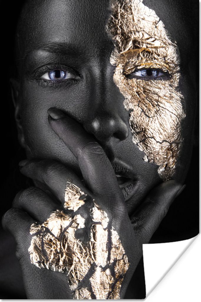 MuchoWow Poster Gold - Schwarz - Frau 40x60 cm - Plakate für die Wand - Poster Babyzimmer