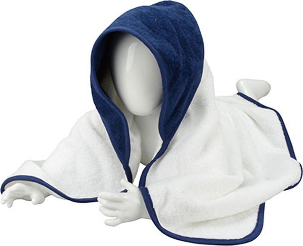 A&R 032.50 | Baby Hooded Towel / 75 x 75 cm - Farbe: White/French Navy/French Navy - Größe: 75 x 75 cm