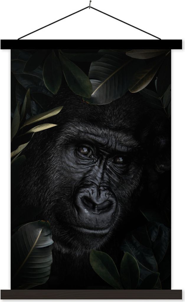 MuchoWow Textilposter Gorilla - Pflanzen - Dschungel 120x180 cm mit schwarzem Rahmen - Fotos