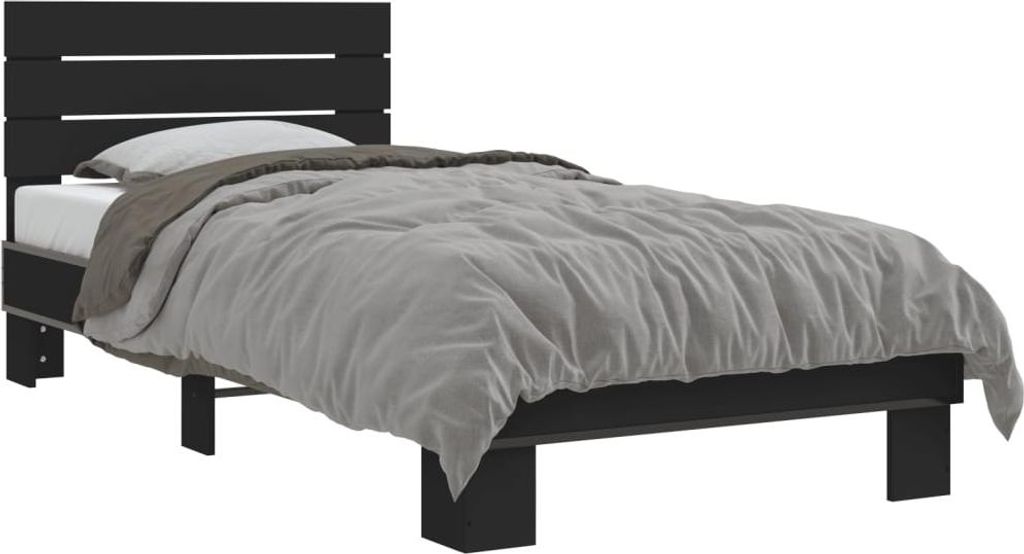 vidaXL Bettgestell Schwarz 90x200 cm Holzwerkstoff und Metall