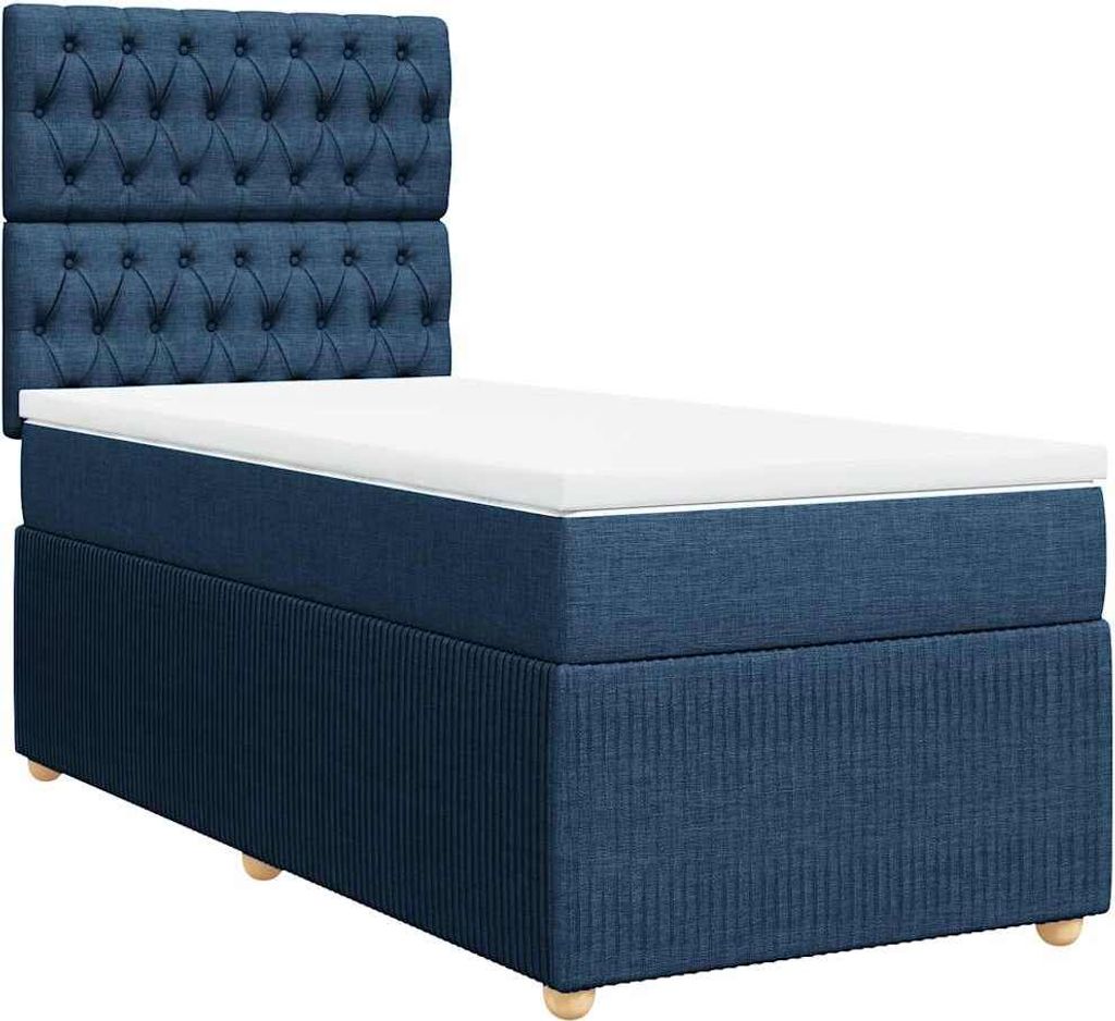 vidaXL Boxspringbett mit Matratze Blau 90x200 cm Stoff