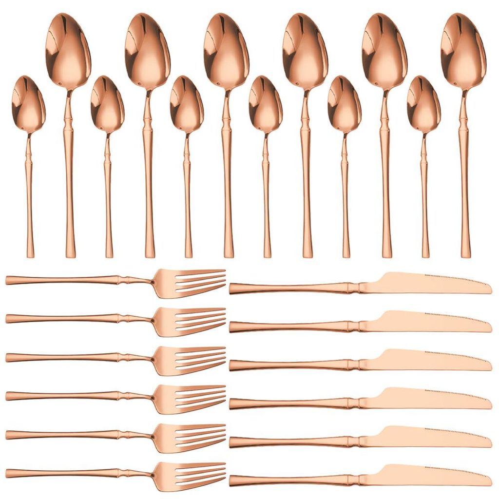 Das 24-teilige Edelstahl-Utensilien-Set beinhaltet Gabeln, Messer, Loeffel, Besteck-Set fuer 4 Personen, hochglanzpoliertes Geschirr, Besteck-Set f...