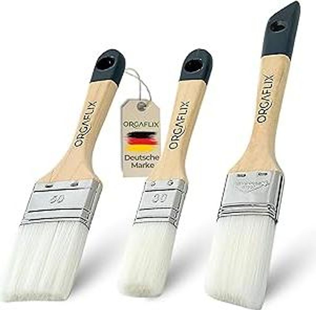 ORGAFLIX Lackierpinsel - 3er Set - 30mm, 35mm, 50mm, Malerpinsel für Lacke u. Farben - flachpinsel, lackpinsel für Lack, Farbe, Holz, Öl & Acryl...
