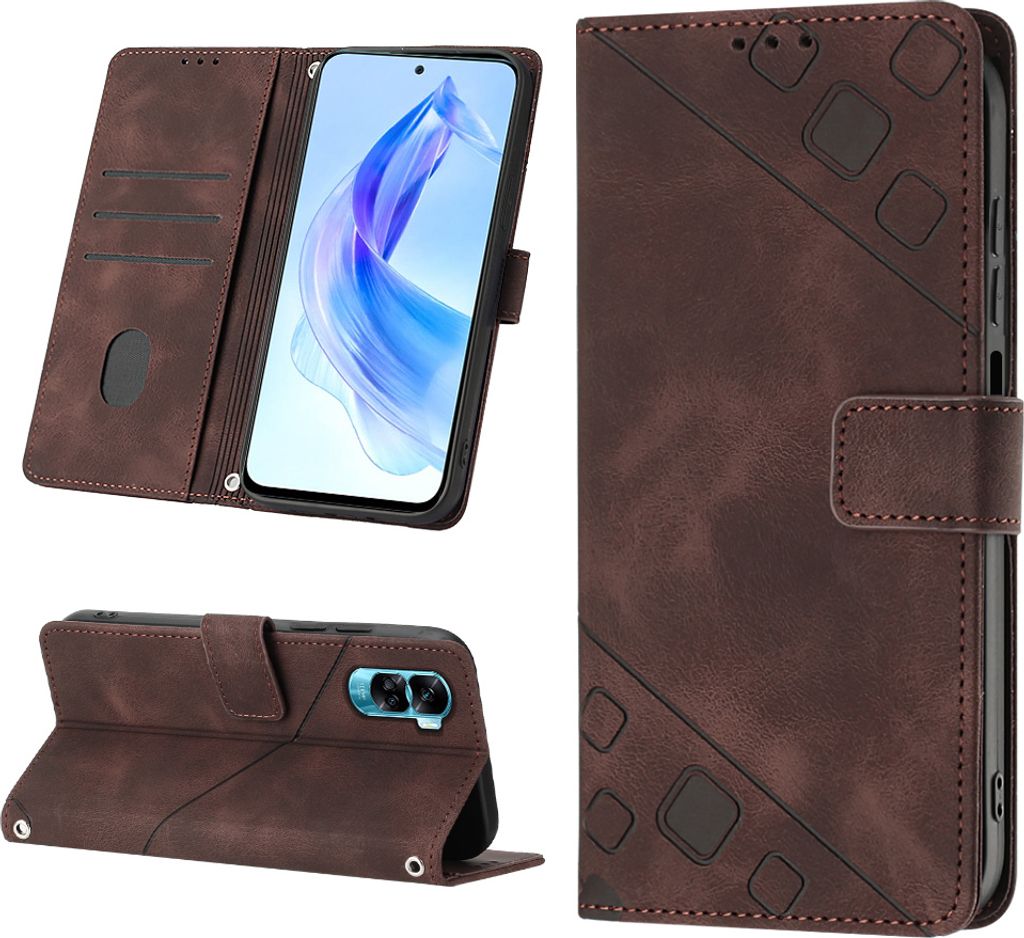 Hülle für Honor 90 Lite Prägung Flip Leder Brieftasche Schutzhülle mit Ständer Braun