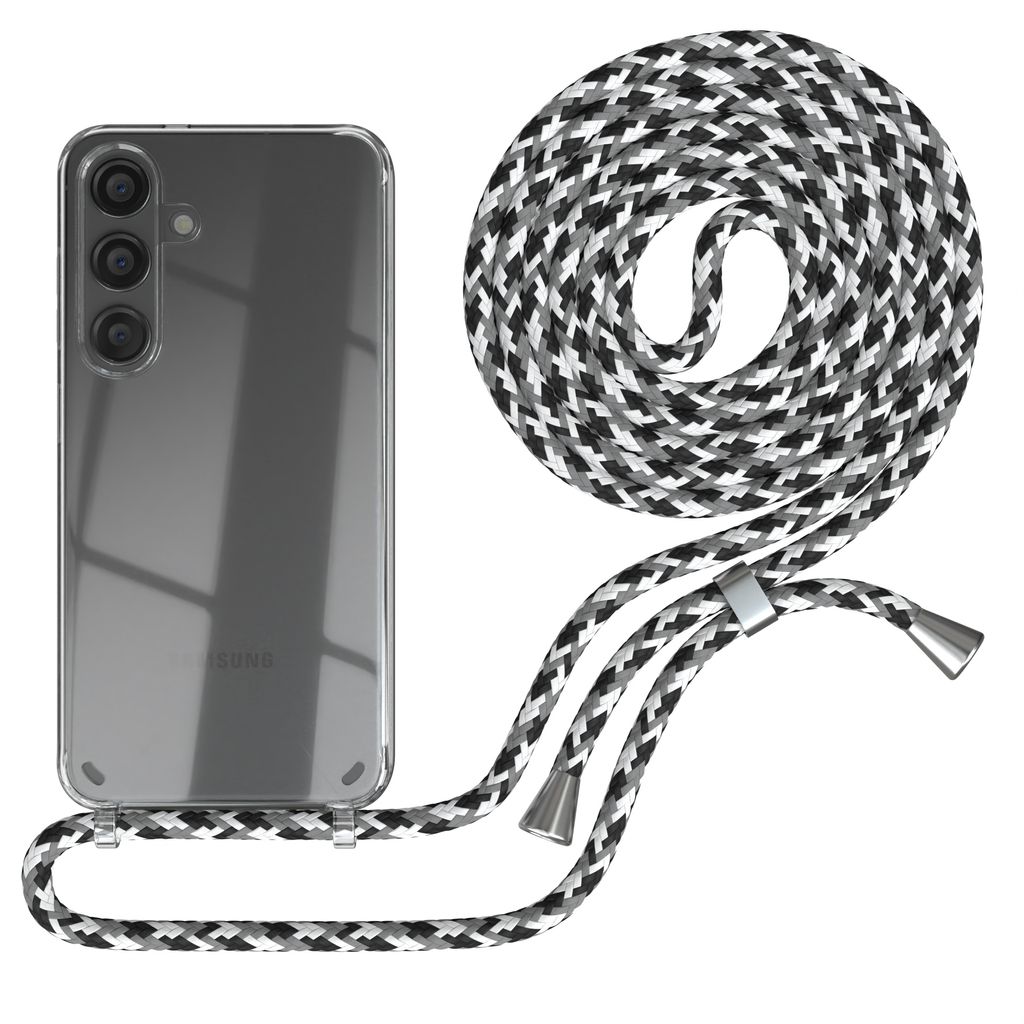 EAZY CASE Handykette kompatibel mit Samsung Galaxy S24, Handyhülle mit Umhängeband, Handykordel, Schutzhülle Clear, Band in Schwarz