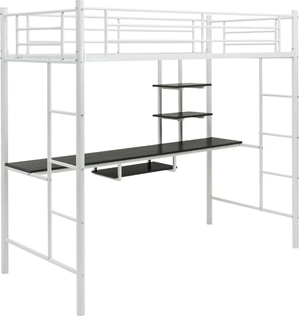 Solution gain de place : Lit mezzanine métal avec bureau pour petite chambre