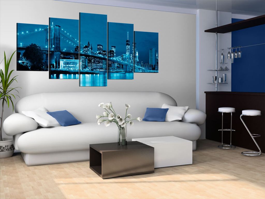 Akustikbild New York 200x100 cm Bilder Akustikschaum Hochleistungsschallabsorber Schallschutz Leinwand 5 tlg Wandbild Raumakustik Schalldämmung Ci...