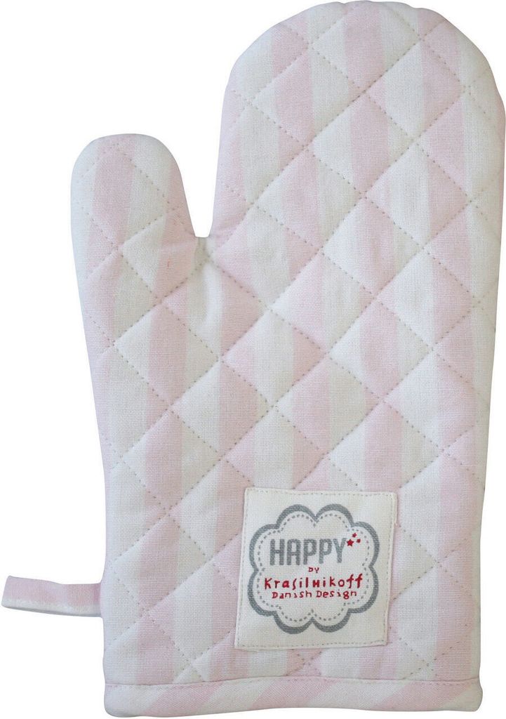 Krasilnikoff Ofenhandschuh STREIFEN Rosa Baumwolle pink weiß gestreift