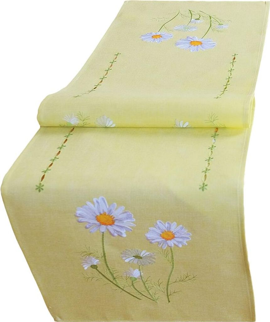 Tischläufer Blüten Margeriten bunt bestickt 40x140 cm gelb